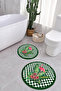 Digital Washable Non-Slip Base Flamingo Patterned Round Bath Mat Toilet Set - 4