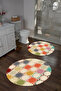 Printed Washable Non-Slip Base Simple Modern Round Bath Mat Toilet Set - 7