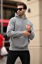 Painted Gray Hooded Sweatshirt with Pocket Detail 7095