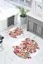 Digital Washable Colorful Floral Pattern Round Bath Mat Toilet Set - 6