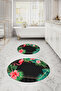 Digital Washable Colorful Flamingo Pattern Round Bath Mat Toilet Set - 7