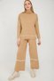 Women's Camel High Neck Stripe Detailed Palazzo Knitwear Sweater Trousers Set