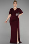 Burgundy Short Sleeve Slit Long Glittery Plus Size Evening Dress ABU39790