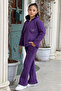 3 Thread Raised Winter Wide Leg Bottom Top Girl's Tracksuit Set with Fleece Inside - 4