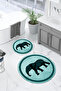 Printed Washable Non-Slip Base Round Bath Mat Toilet Set with Elephant Figure - 7