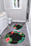 Digital Washable Colorful Flamingo Pattern Round Bath Mat Toilet Set - 4
