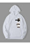 Unisex White New Moment Printed Oversize Hooded Sweatshirt