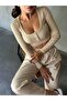 Women's Stone Elastic Waist Suede Leather Trousers 28081 - 4