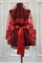 Red Bridal Veil Set, Guipure and Pearl Decorated Henna Night Veil Alı Cover 6 Pieces - 2