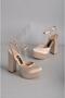 Select 646 platform closed front heel shoes (heel height: 13 cm platform: 4 cm) nude satin