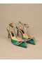 Choose 606 stone detailed satin heeled shoe (9.5cm) green satin