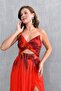 Women Chiffon Slit Detailed Strapless Evening Dress Dps9359 - 5
