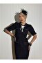 Women's Black Imported Tweed Fabric Neck Accessory Detail Stone Embroidered Special Design Lined Dress