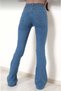 Blue Flare Leg Jeans High Waist Flare Jeans Gathering Extra Comfortable - 4