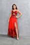 Women Chiffon Slit Detailed Strapless Evening Dress Dps9359 - 3
