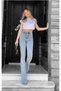 Light Snow Wash Spaghetti Leg Jeans High Waist Flare Jeans Collector - 7