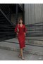 Women's Double Breasted Collar Balloon Sleeve Glittery Crepe Fabric Midi Dress - 2