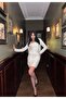 Women's White Imported Tweed Fabric Pearl Embroidered Special Design Dress Including Jacket - 3