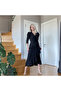 Crepe fabric midi length belted long sleeve dress 113 cm - 2