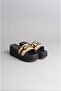 Black Genuine Leather - Straw Detailed Wedge Heel Slippers SELECT 1017