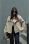 Stone Color Double Breasted Collar Short Trench Coat - 4