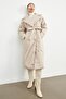 Long Coat with Stone Waist and Cushion Collar Detail - 2