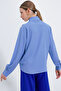 Women's Blue Double Breasted Collar Flowing Satin Blouse 0492 - 5