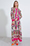 Women's Fuchsia Cream Patterned Viscose Hijab Dress 2423 - 2
