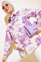 20222 Patterned Oversize Linen Shirt - Lilac