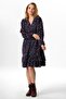 Navy Blue Lcvt - V-Neck Floral Print Ruffle Long Sleeve Short Dress - 6