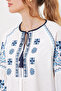Women's Blue Ecru Embroidered Linen Blouse 902 - 4