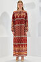Women's Brick Beige Patterned Long Viscose Dress 1947 - 2