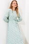 Women's Green Ecru Floral Patterned Knitted Hijab Dress 1525 - 3
