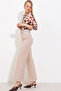Women's Beige High Waist Fabric Trousers 6584 - 2