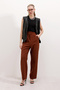 Women's Brown High Waist Fabric Pants 6612 - 5