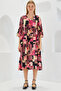 Women's Fuchsia Black Patterned Short Sleeve Viscose Dress 1959 - 2