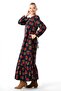 Long sleeve daffodil flannel autumn and winter lily pattern long dress navy blue lcvt - 4