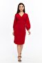 Red Color Crepe Fabric Long Sleeve Double Breasted Collar Dress