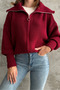 Claret Red Turn-Down Collar Zippered Knitwear Cardigan