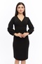 Black Color Crepe Fabric Long Sleeve Double Breasted Collar Dress - 2