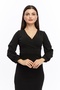Black Color Crepe Fabric Long Sleeve Double Breasted Collar Dress - 3