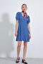 Women's Indigo Square Collar Knitted Mini Dress - 3