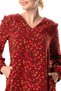 Long Sleeve Universe Flannel V-Neck Autumn and Winter Floral Pattern Ruffle Short Dress Burgundy Brd - 4