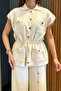 Cream Women's Button Detailed Vest Trousers Knitwear Double Set - 3