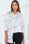 Women's Black and White Patterned Oversize Satin Shirt 3985 - 3