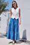 8022 Flounce Long Denim Skirt - Navy Blue