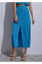 Linen Paper Bag Blue Long Knitwear Skirt