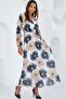Women's Black Beige Floral Patterned Chiffon Dress 2134