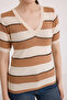 Women's Biscuit Cream Striped Short Sleeve Blouse 15869 - 4