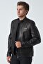 Bath 5007 معطف Aleko Slim Fit من جلد الخراف باللون الأسود - 2